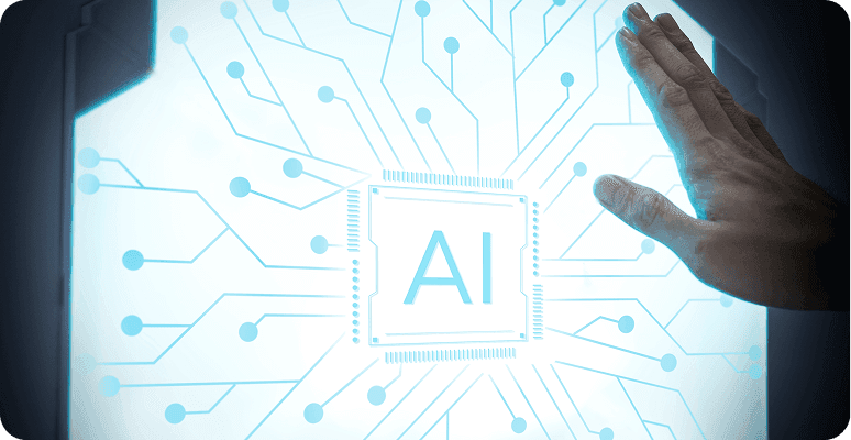 Hand touching AI technology interface