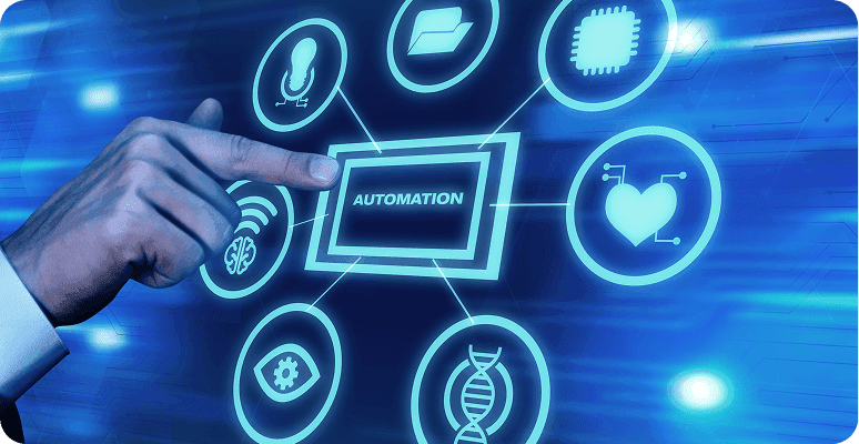Hand points to "Automation" box with technology icons