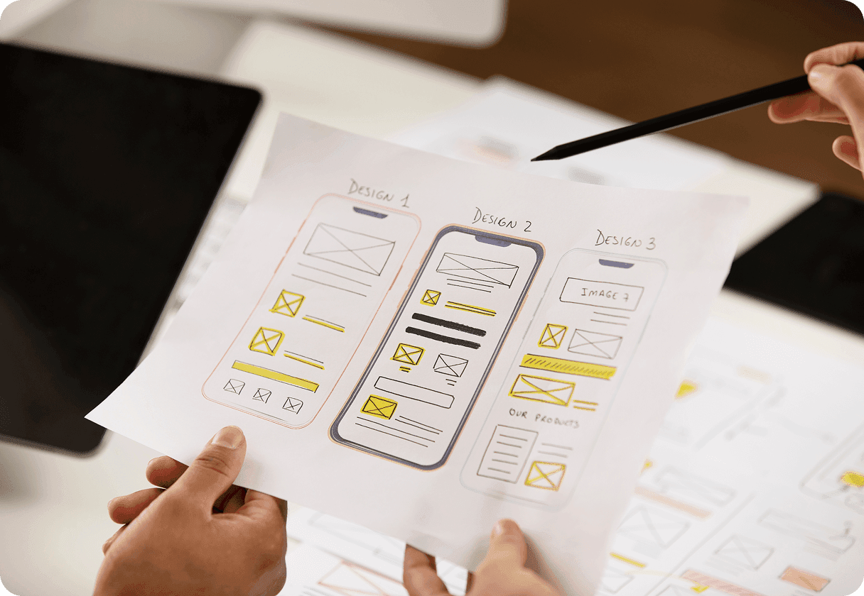 Wireframe designs for a mobile app